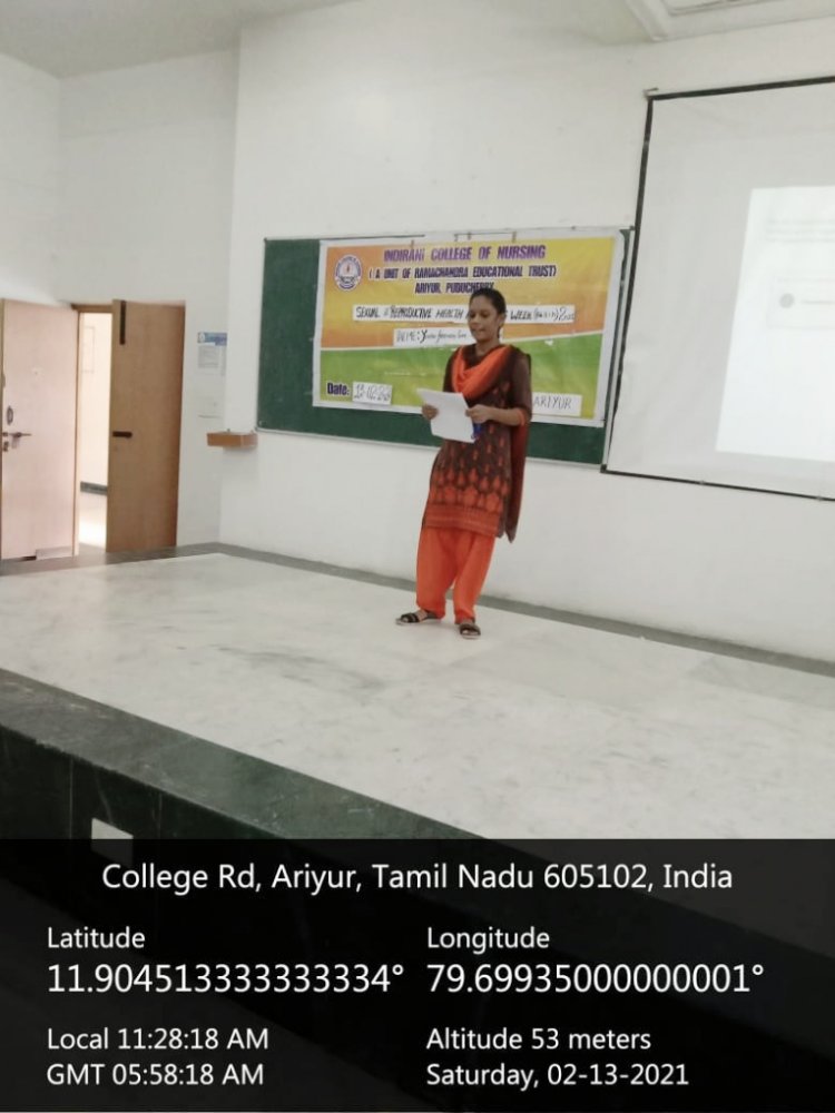 SEXAUL AND REPRODUCTIVE AWARENESS WEEK 2021 REPORT - Indirani College of Nursing, Ariyur, Puducherry