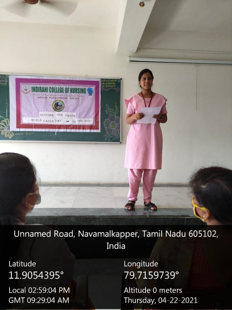 WORLD EARTH DAY 2021 - Indirani College of Nursing, Ariyur, Puducherry 605 102.