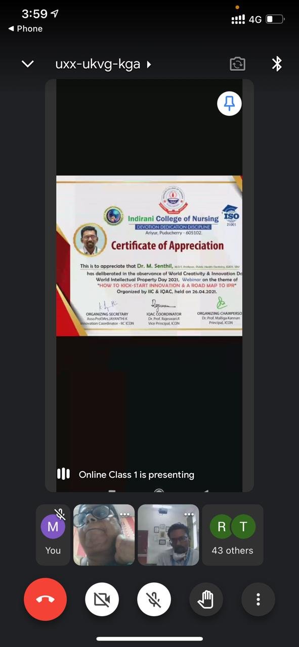 Creativity and Innovation Day  & World Intellectual Property Day - 2021 - Indirani College of Nursing, Ariyur, Puducherry 605102.