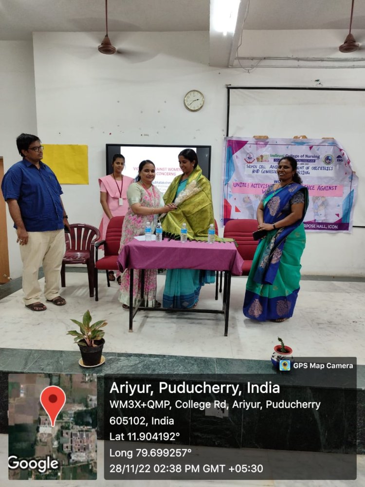 Guest lecture on International day for Elimination of Violence against Women  - 2022 - Indirani College of Nursing