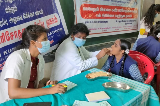 Department of public health Dentistry, Sri Venkateshwaraa Dental college in collaboration of National service scheme and Mooncity Rotary club conducted a dental camp
