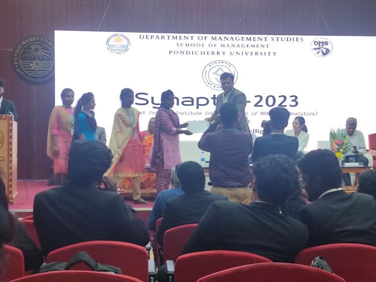 Our SVCET MBA Students have bagged many prizes at Pondicherry University SYNAPTIC 2023 conducted on 17,18th April 2023.