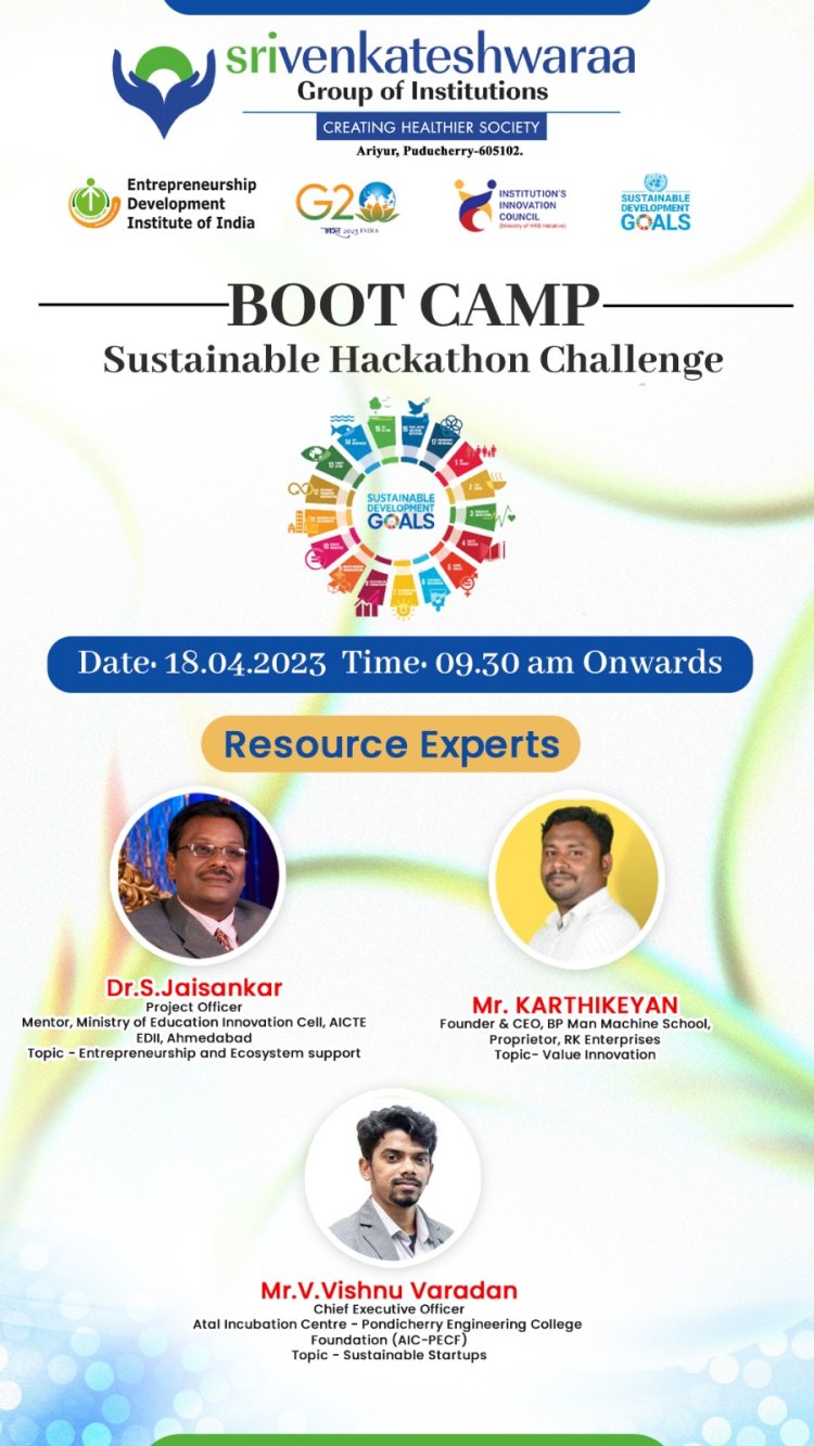 SVCET Organises bootcamp for National Level Hackathon in context with the Sustainaible  development on 18-4-2023