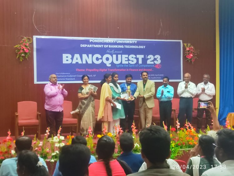 Department of Management Studies (MBA) team  won two prizes at the Banquest '23 event organized by Pondicherry University!