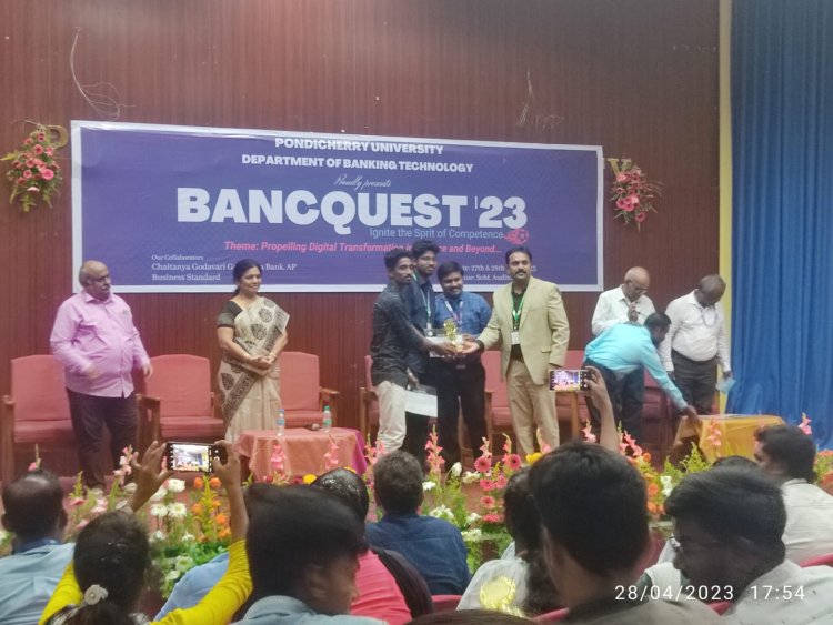 Department of Management Studies (MBA) team  won two prizes at the Banquest '23 event organized by Pondicherry University!