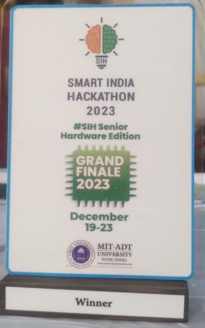 SVCET Students have participated in SMART INDIA HACKATHON 2023 SENIOR HARDWARE EDITION GRAND FINALE 2023 held at MIT-ADT UNIVERSITY, PUNE  from December 19th to 23rd, 2023 and won the WINNER TITLE with FIRST PRIZE Rs.1 LAKH. 