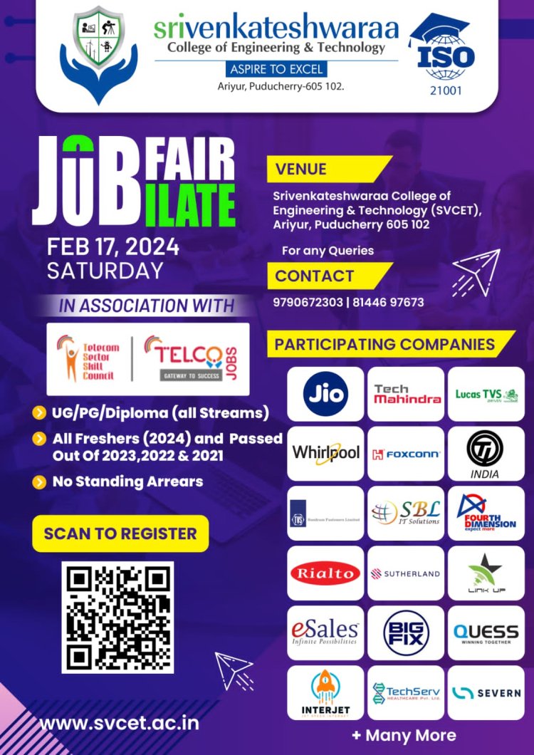SVCET JOB FAIR - JUBILATE ON 17-2-2024 