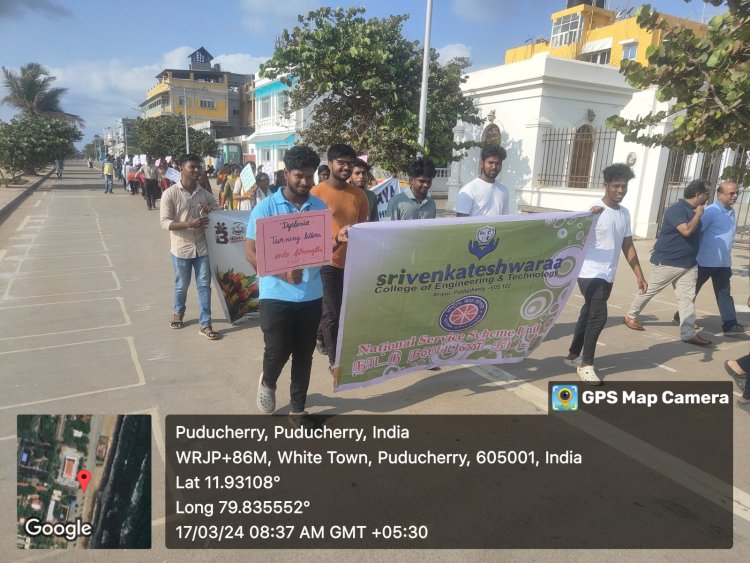 SVCET NSS team conducted  awareness  SILENT WALKTON program on 17.03.2024 at Pondicherry Rock Beach