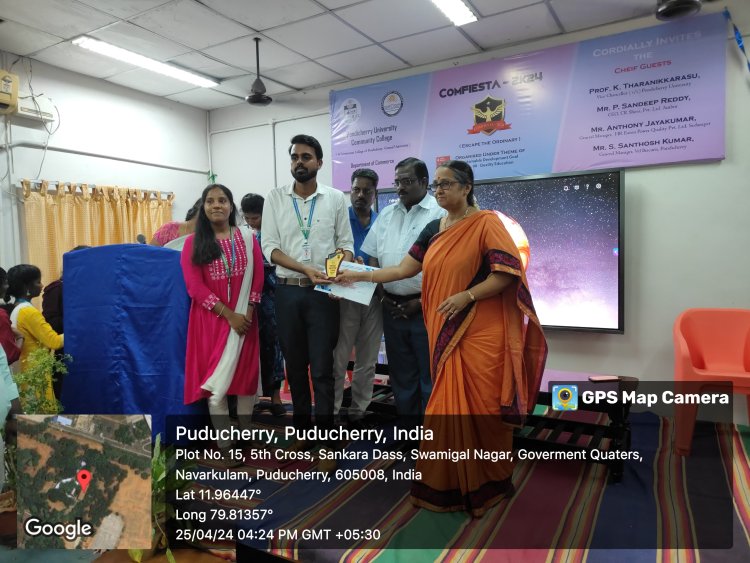 SVCET MBA DEPARTMENT PRIZE WINNERS AT PONDICHERRY UNIVERSITY COMMUNITY COLLEGE DURING APRIL 2024