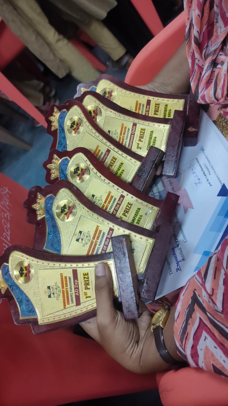 SVCET MBA DEPARTMENT PRIZE WINNERS AT PONDICHERRY UNIVERSITY COMMUNITY COLLEGE DURING APRIL 2024
