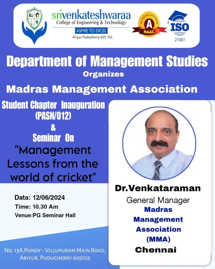 SVCET-MADRAS MANAGEMENT ASSOCIATION  STUDENT CHAPTER INAGURATION ON 12TH JUNE 2024