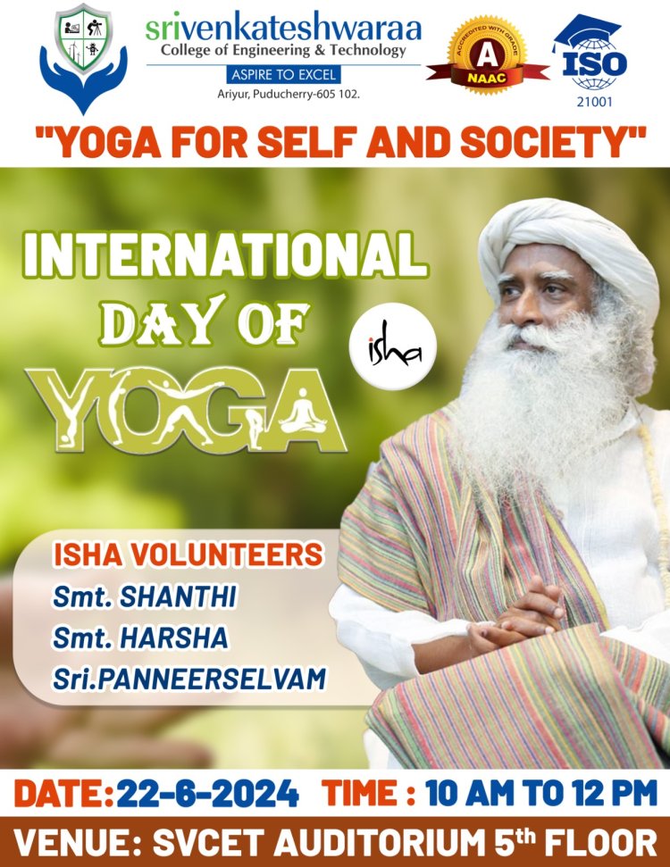 SVCET INTERNATIONAL DAY OF YOGA PROGRAMME WITH ISHA FOUNDATION ON 22-6-2024