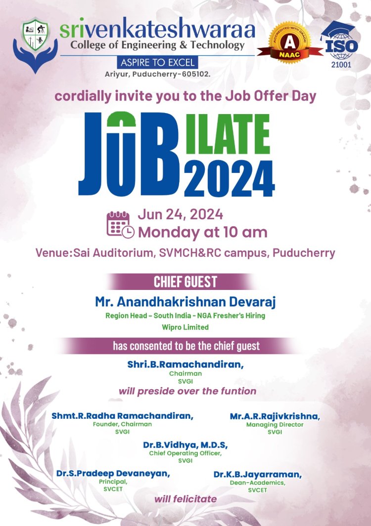 SVCET successfully organized JOBILATE 2024 distribution offer letters to students batch 2023-2024 on 24th June 2024 