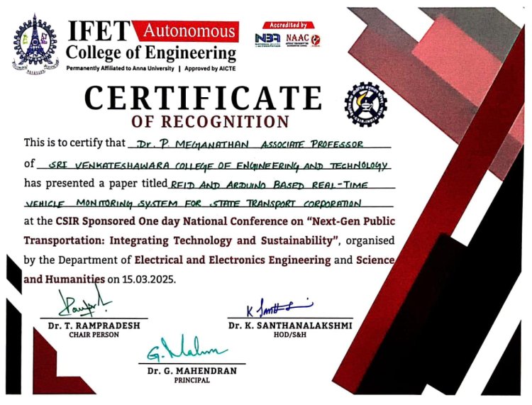 I year students participated in CSIR Sponsored One day National Conference  organised by IFET College of Engineering Autonomous on 15 March 2025