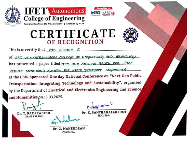 I year students participated in CSIR Sponsored One day National Conference  organised by IFET College of Engineering Autonomous on 15 March 2025