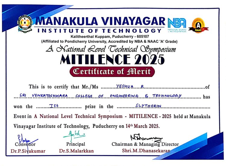 I year students participated in A National Level Technical Symposium MITILENCE 2025 organized by MVIT on 14 March 2025