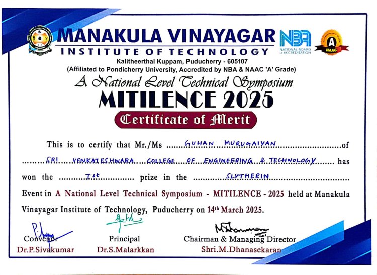 I year students participated in A National Level Technical Symposium MITILENCE 2025 organized by MVIT on 14 March 2025