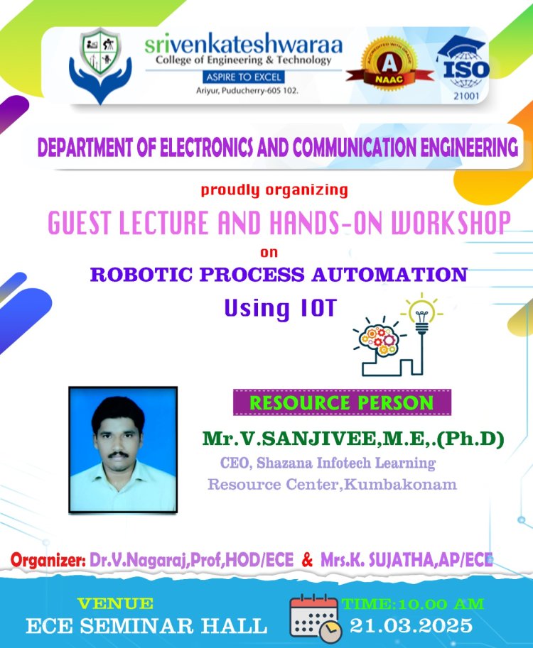 SVCET ECE Dept conducted workshop on Robotic Process Automation using IOT on 21 March 2025