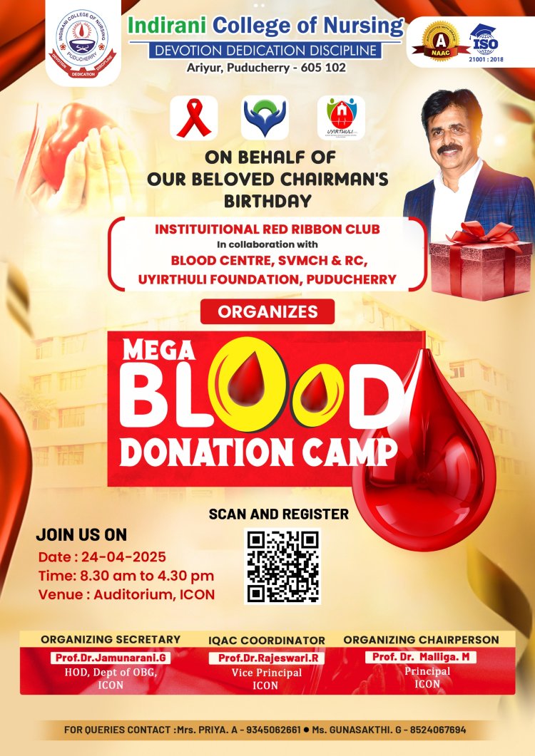 Mega Blood Donation Camp at Indirani College of Nursing