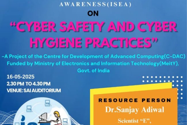 SVCET R and  D cell organized a public awareness session of Indian Security and Education Awareness on Cyber safety and Cyber hygiene practices for more than 350 students from SVCET and ICON