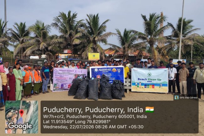 Beach Clean Up Drive was successfully organized by the NSS UNIT OF SVCET and Plan Foundation on 22nd July 2026 at Pondy Marina Beach