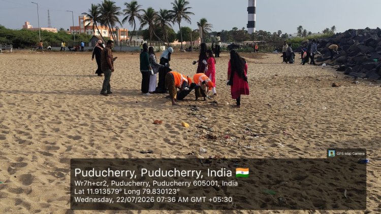 Beach Clean Up Drive was successfully organized by the NSS UNIT OF SVCET and Plan Foundation on 22nd July 2026 at Pondy Marina Beach